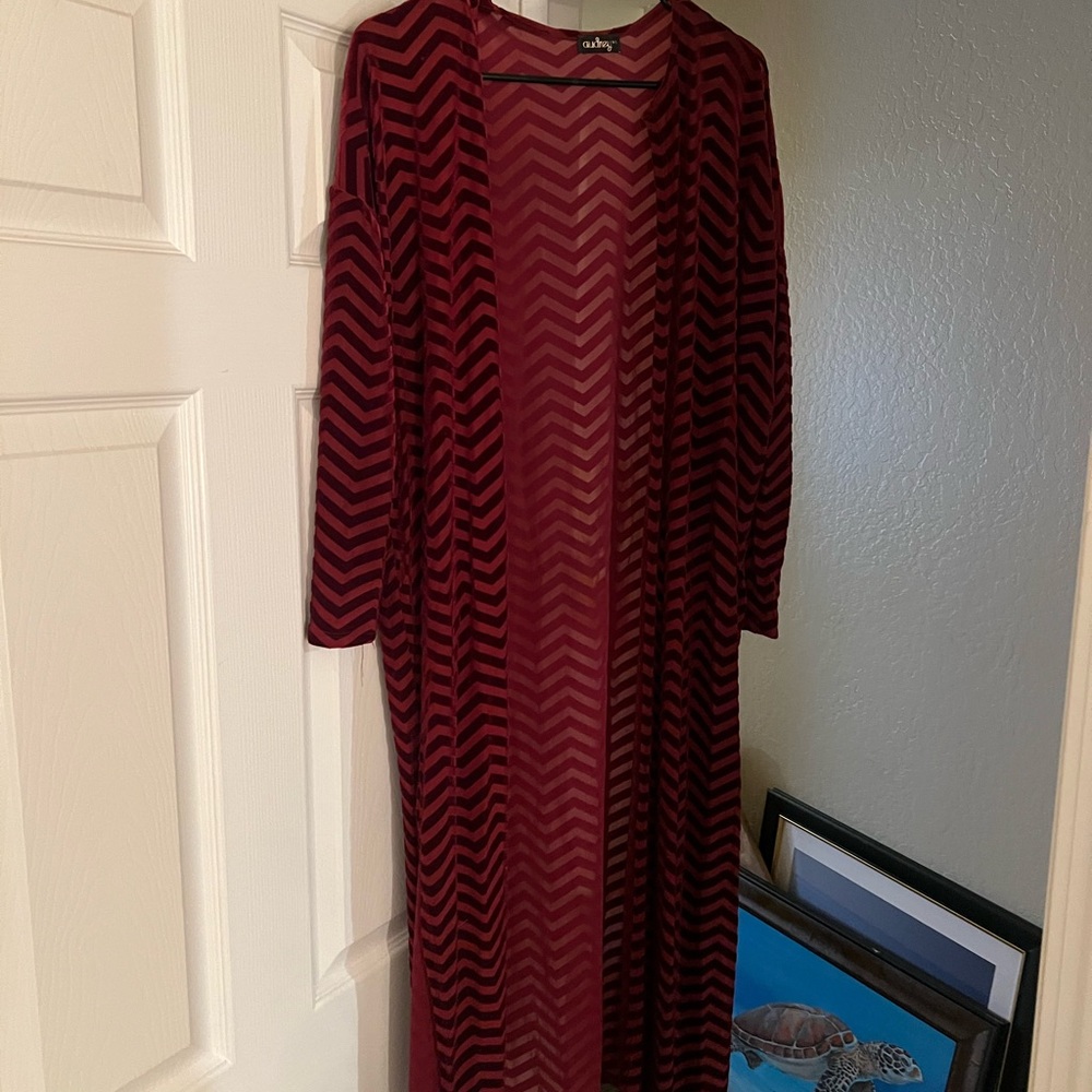 Sheer Red and Black Chevron Cardigan